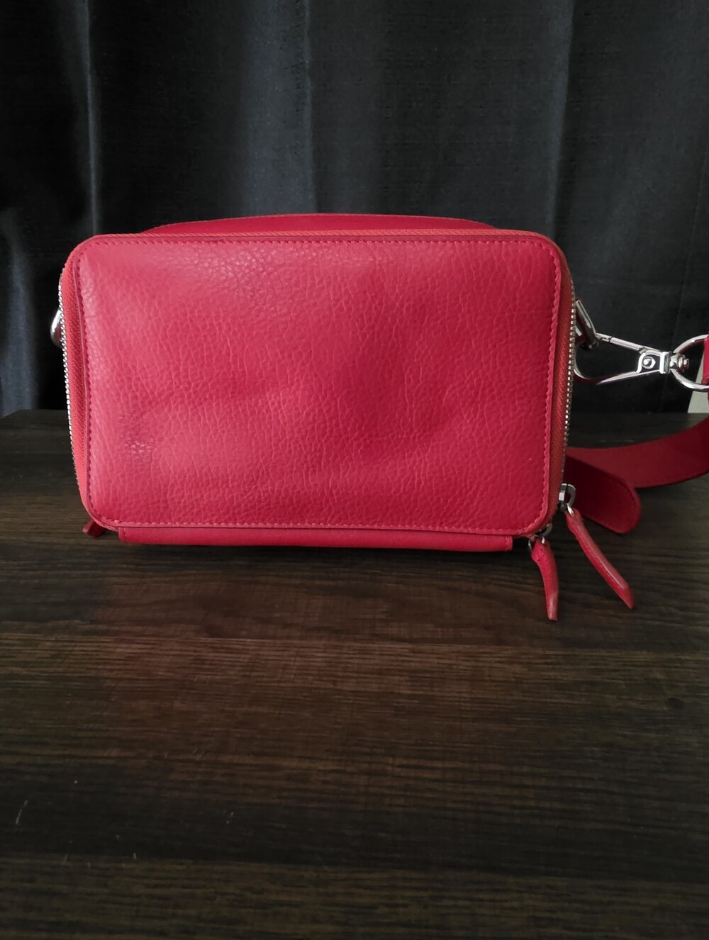 Red Leather Crossbody Camera Bag